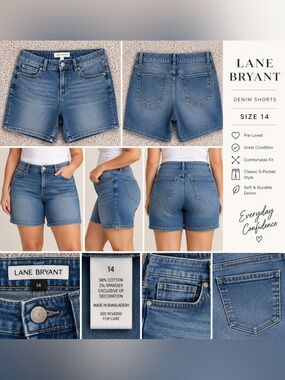 Lane Bryant Medium Blue Stretch Denim Shorts Size 14